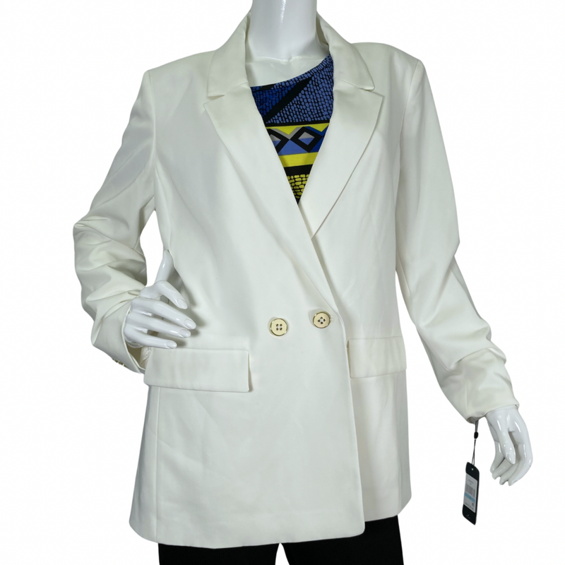 Load image into Gallery viewer, A sleek donated Tommy Hilfiger White Blazer with a structured, tailored fit front view closed buttons
