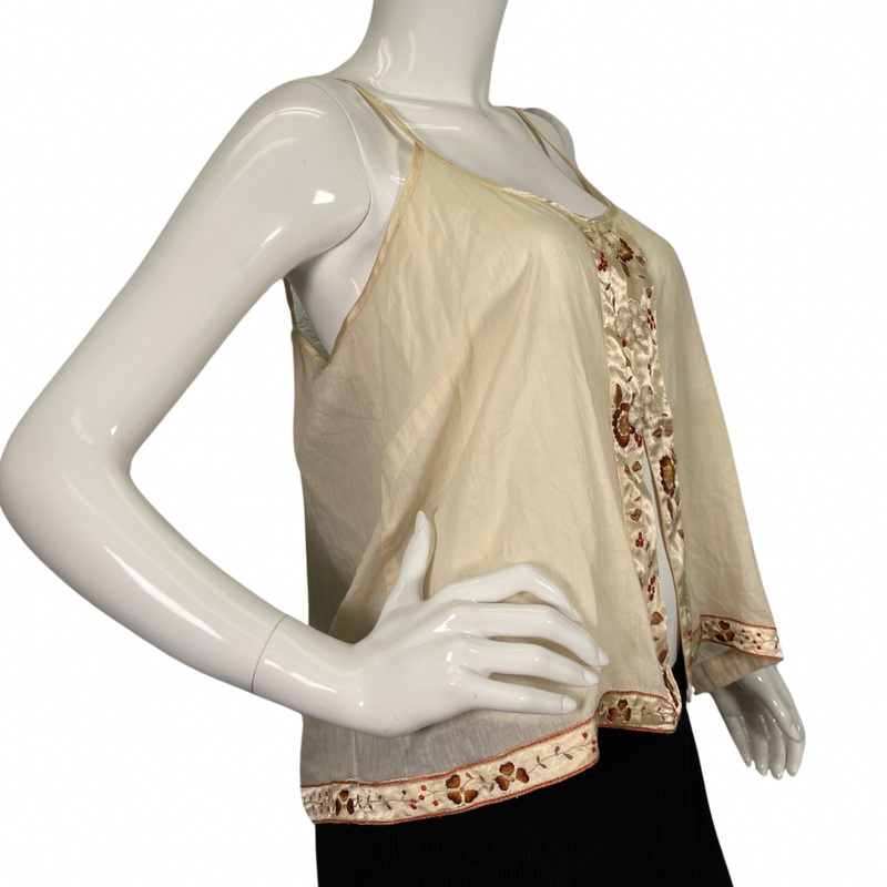 Load image into Gallery viewer, pre-loved delicate spaghetti-strap Free People Beige Boho Top side view
