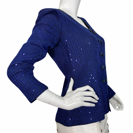 St. John Navy Blue Evening Shimmery Jacket crafted in a striking blue textured fabric - side view 