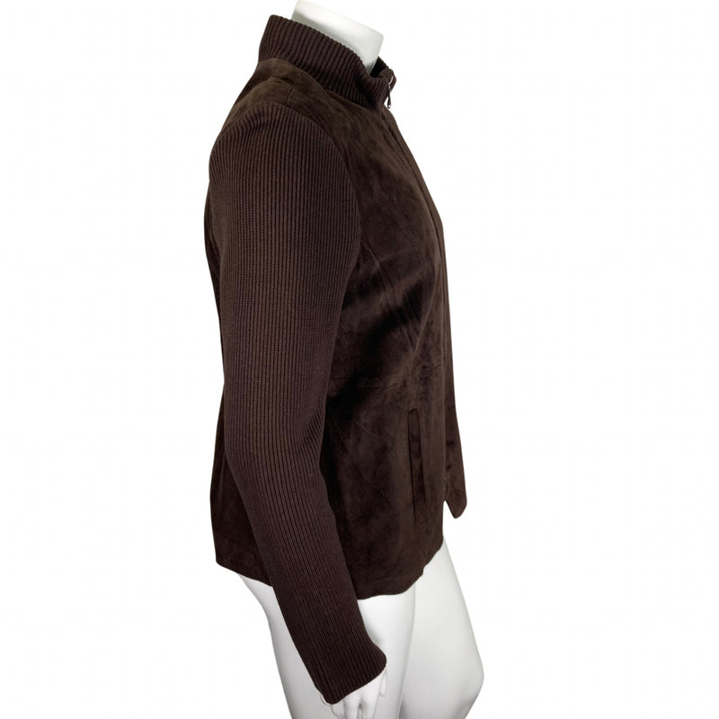 Load image into Gallery viewer, Linea Brown Suede Jacket on mannequin side view
