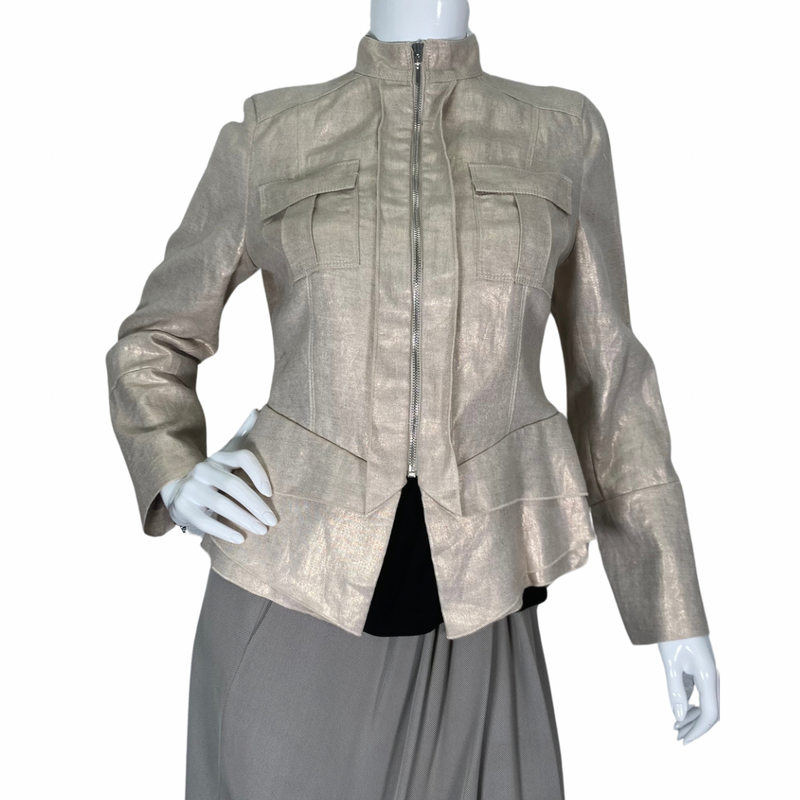 Load image into Gallery viewer, Per Se by Carlise Golden Shimmer Blazer-Jacket closed zipper front view
