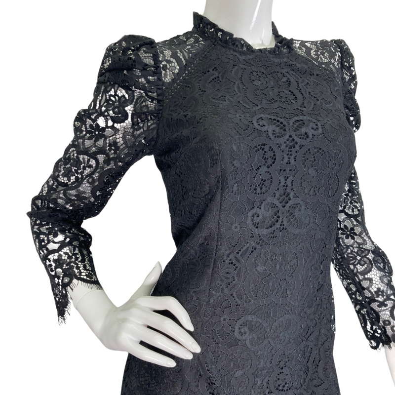 Load image into Gallery viewer, Lilly Pulitzer Elegant Mini Black Lace vintage-inspired dressDress close up view of the delicate lace

