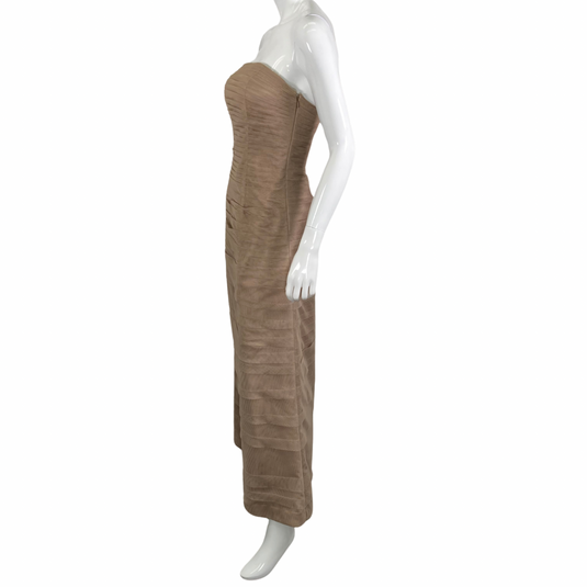 Bill Levkov Layered Strapless Beige Gown side view