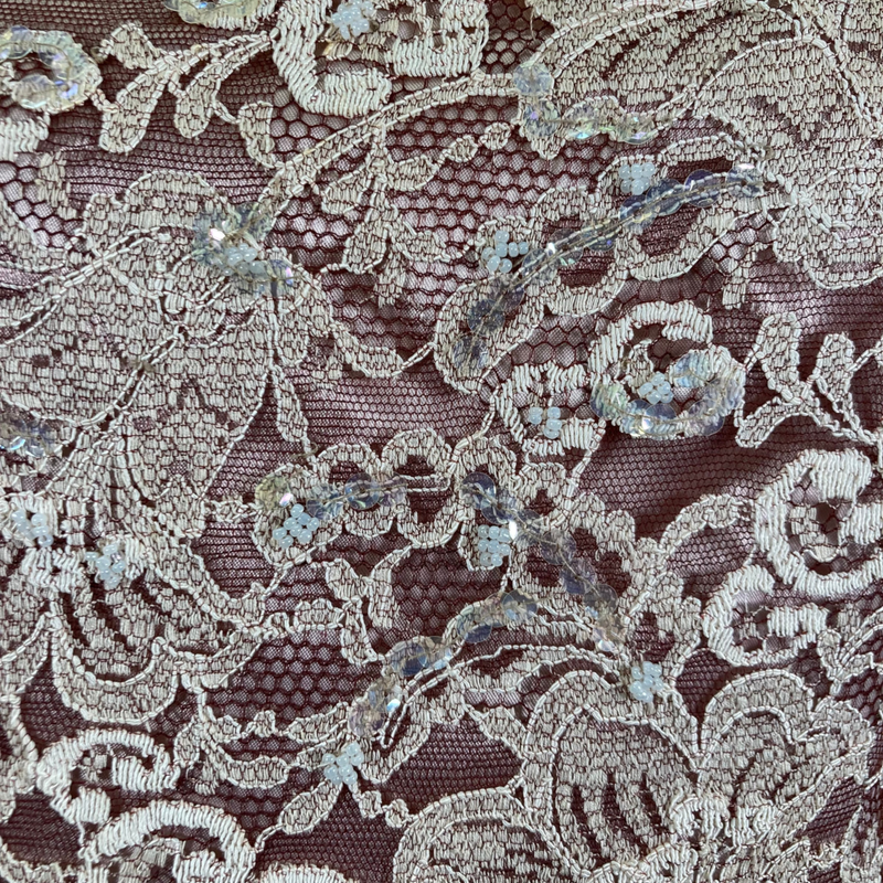 Load image into Gallery viewer, Elegant Vintage Rose Lace Dress detail of the lace fabric with beeds
