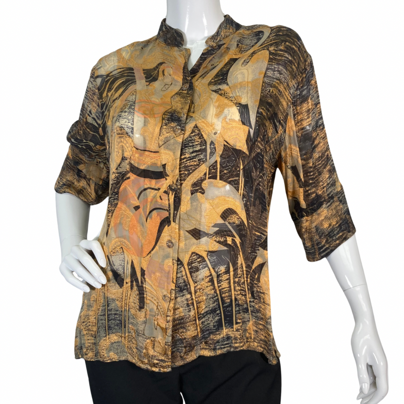 Load image into Gallery viewer, Citron Brown and Gold Flamingos Blouse
