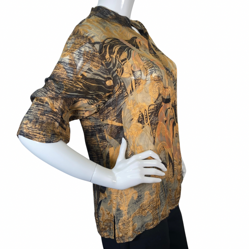 Load image into Gallery viewer, Citron Brown and Gold Flamingos Blouse
