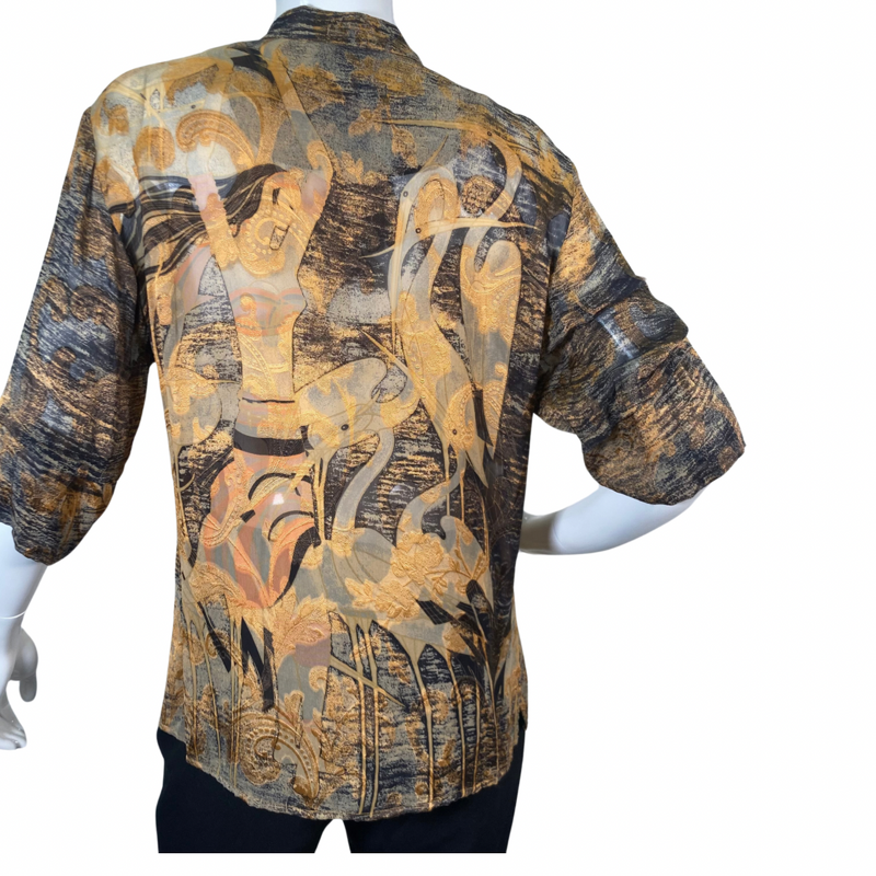 Load image into Gallery viewer, Citron Brown and Gold Flamingos Blouse
