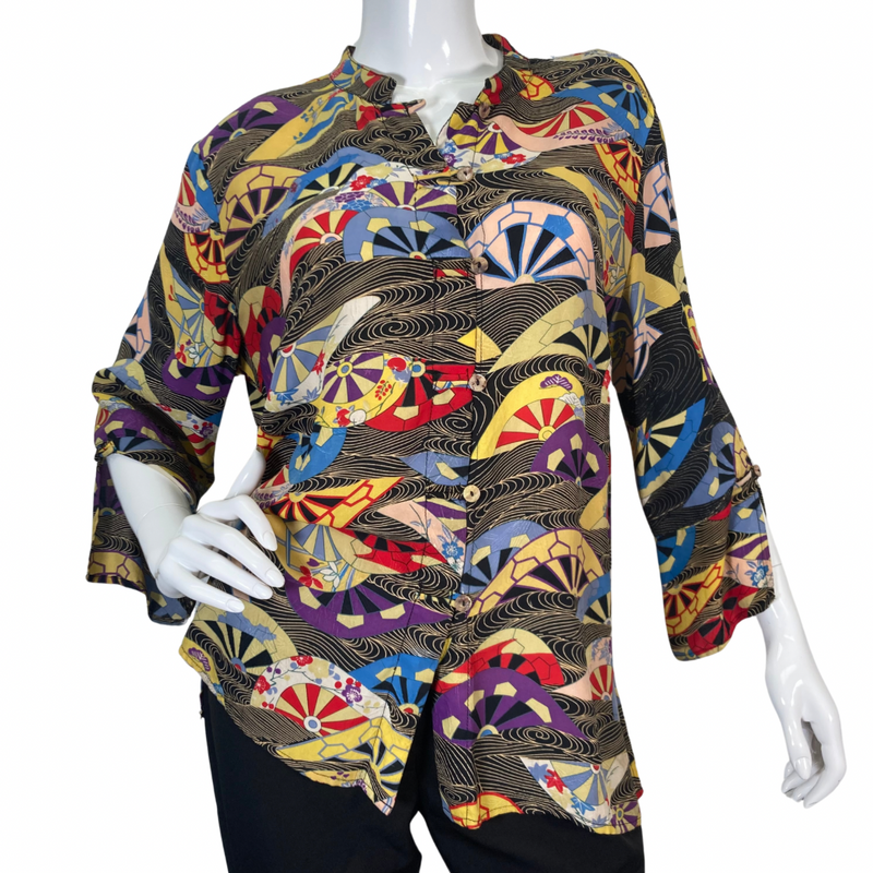 Load image into Gallery viewer, Citron Striking Abstract Colors and Patterns Blouse
