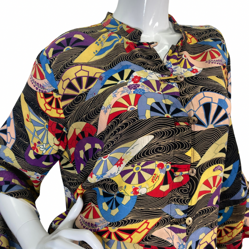 Load image into Gallery viewer, Citron Striking Abstract Colors and Patterns Blouse
