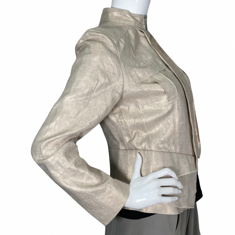 Load image into Gallery viewer, Per Se by Carlise Golden Shimmer Blazer-Jacket zipped side view
