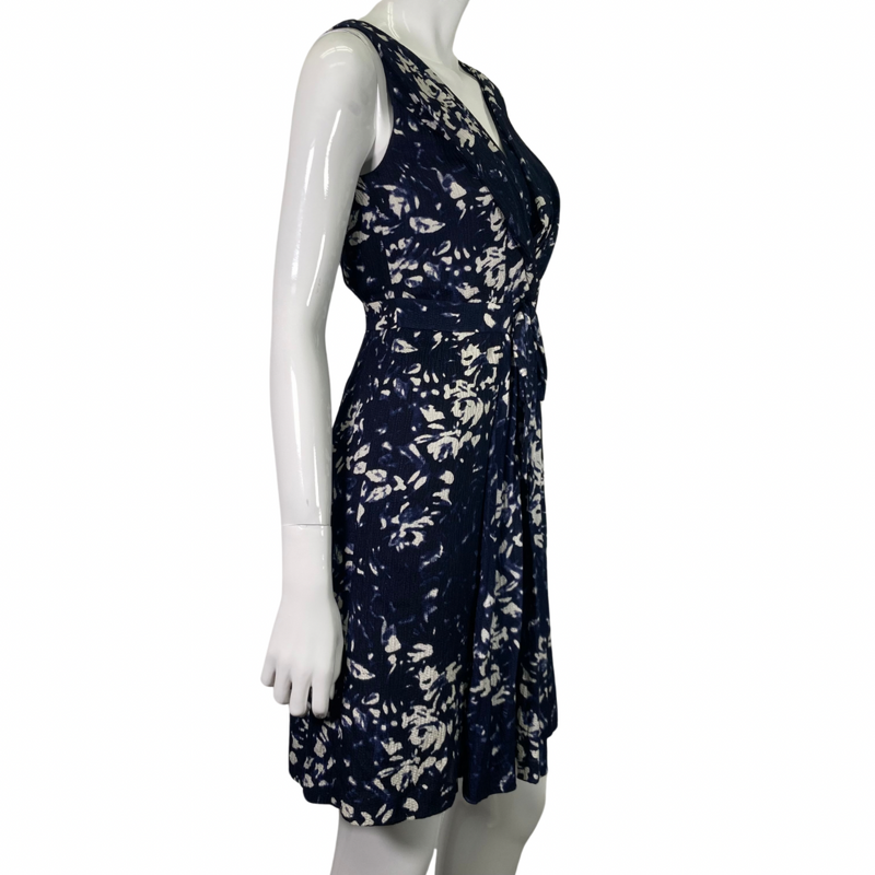 Load image into Gallery viewer, Tory Burch White Floral on Navy-blue Dress side view
