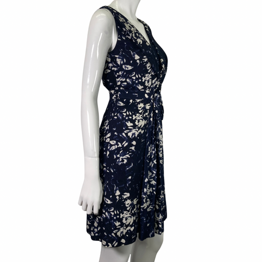 Tory Burch White Floral on Navy-blue Dress side view