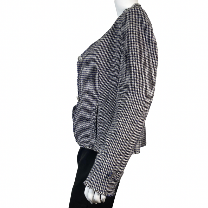 Load image into Gallery viewer, classic causal Armani Collezioni Tweed Blue and White Blazer side view
