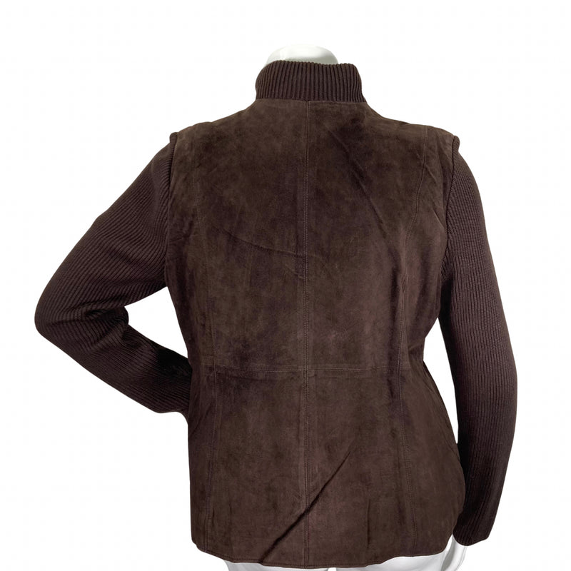 Load image into Gallery viewer, Linea Brown Suede Jacket on mannequin back view
