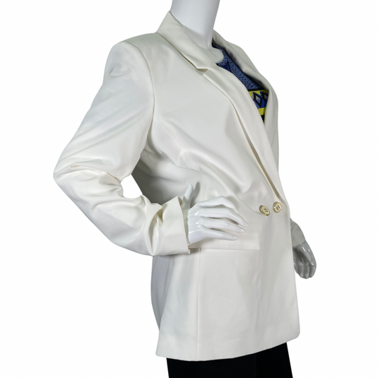 A sleek donated Tommy Hilfiger White Blazer with a structured, tailored fit side view