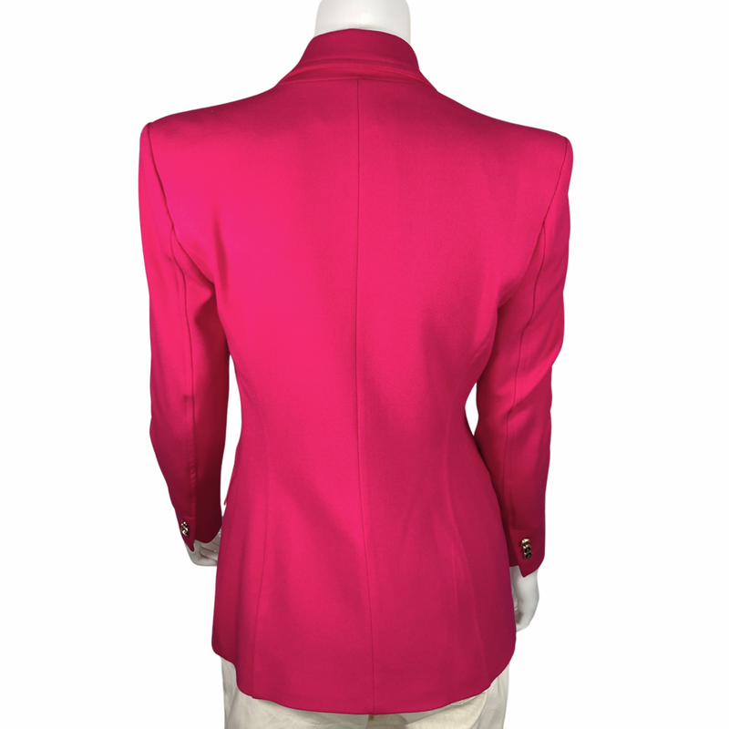 Load image into Gallery viewer, Zara Vibrant Hot Pink Blazer backside view featuring long sleeves with buttons on the back
