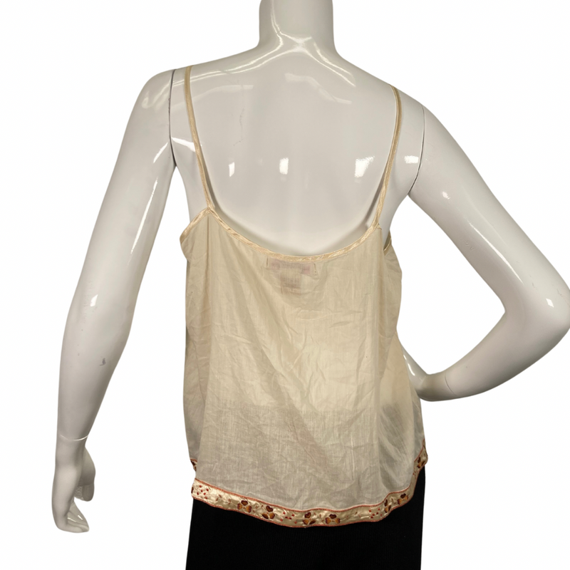 Load image into Gallery viewer, pre-loved delicate spaghetti-strap Free People Beige Boho Top backside view
