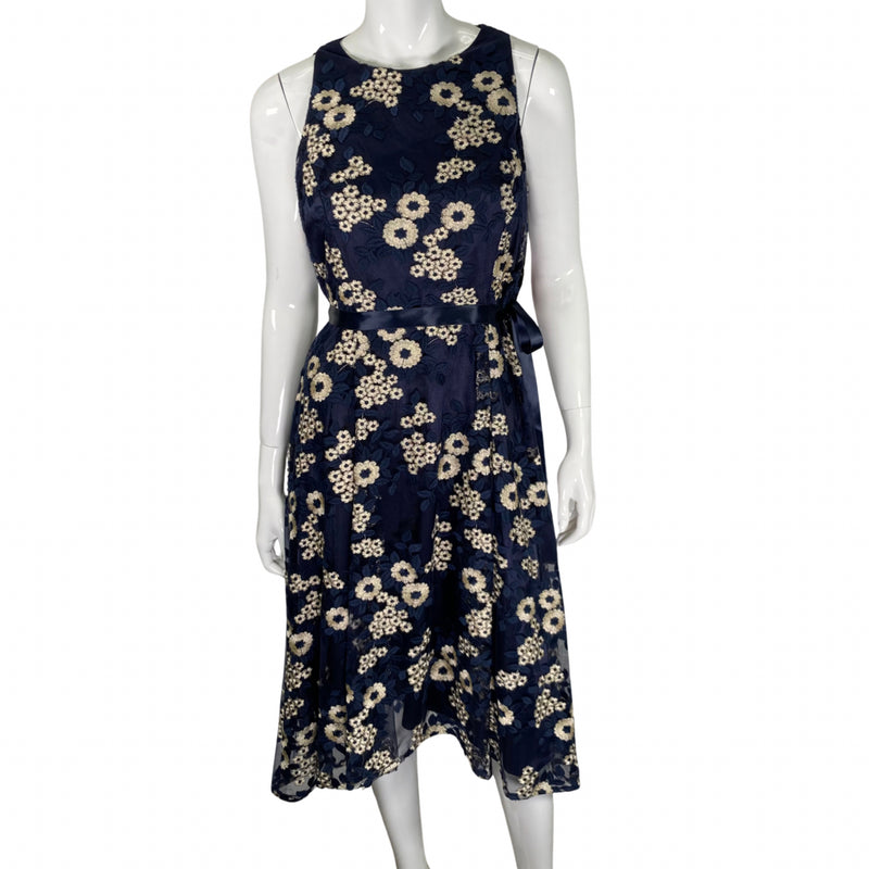 Load image into Gallery viewer, Donated Tahari Elegant Navy-blue Floral Dress front view
