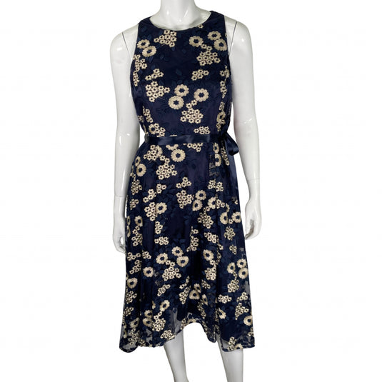 Donated Tahari Elegant Navy-blue Floral Dress front view