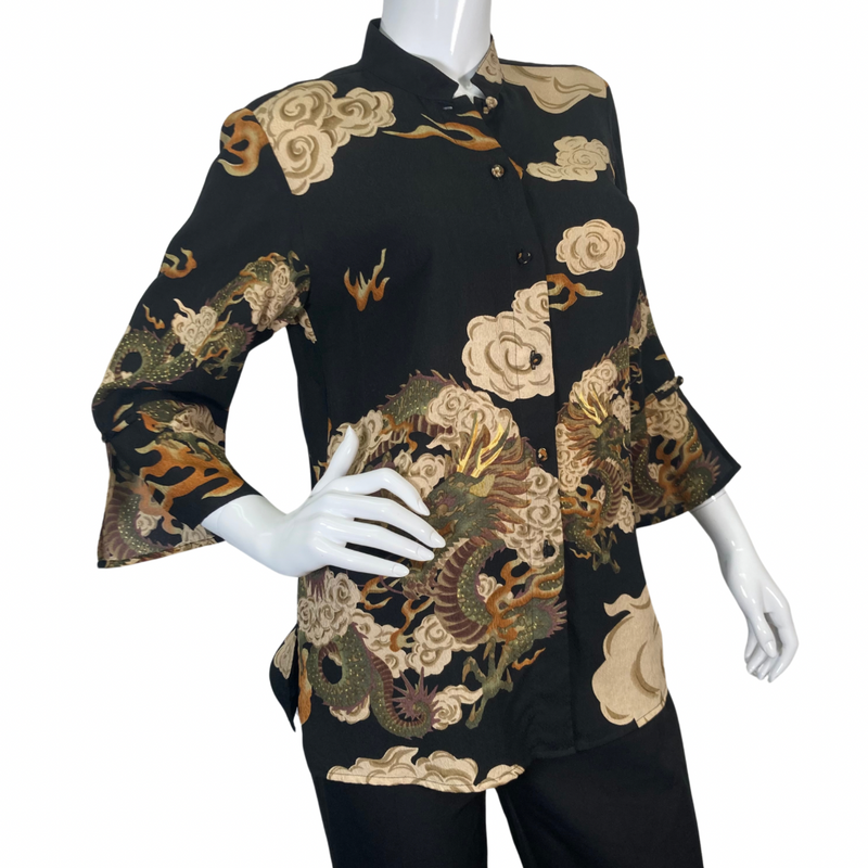 Load image into Gallery viewer, Citron Black Asian - Inspired Dragon Blouse
