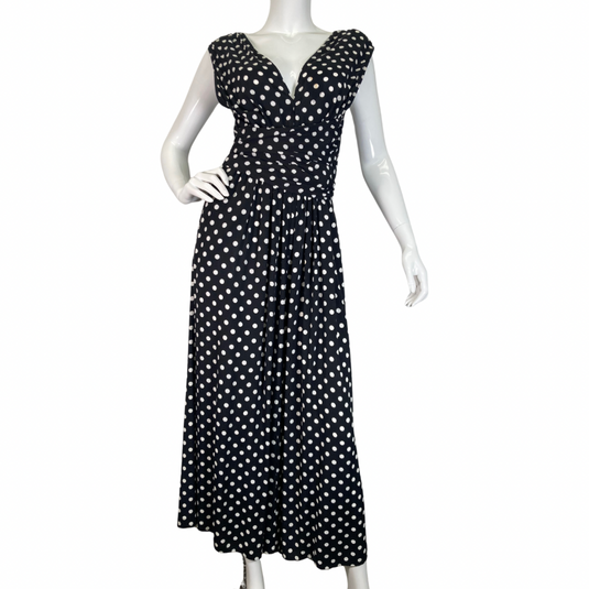 chic black sleeveless Kate Spade Polka Dots black and White Overall - full front view