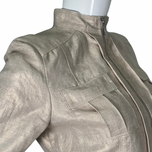 Per Se by Carlise Golden Shimmer Blazer-Jacket closed zipper, close up view