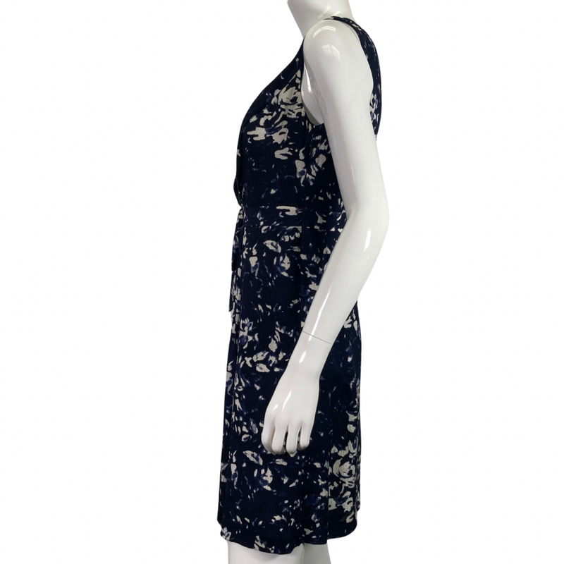 Load image into Gallery viewer, Tory Burch White Floral on Navy-blue Dress side view
