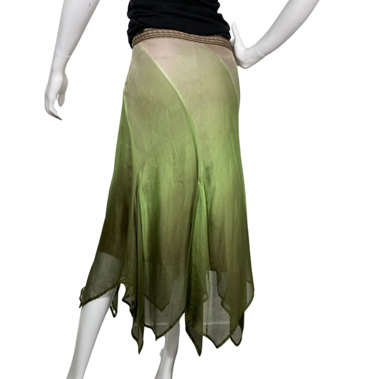 Laundry Shades of Green Silk Skirt with a flowing, asymmetrical style backside view