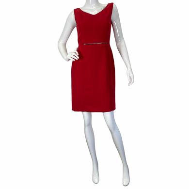 Tahari vibrant Red Dress and chick sophisticated matching Blazer Set, featuring the dress - full length front view