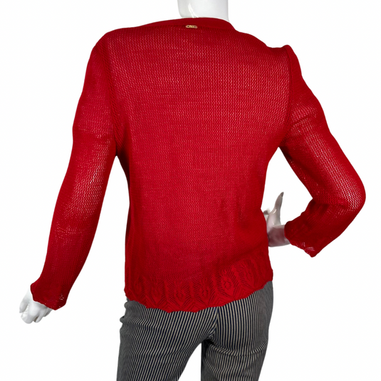 St. John Sports Open-Knit Pattern Red Cardigan backside view