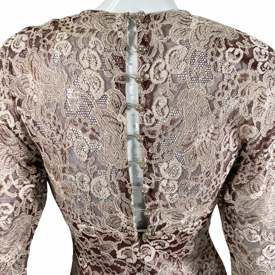 Elegant Vintage Rose Lace Dress detail shot of the backside pearl buttons along the spine