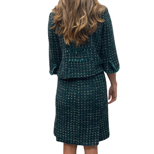 Navy and Green Wool Skirt and Blazer Set (S)