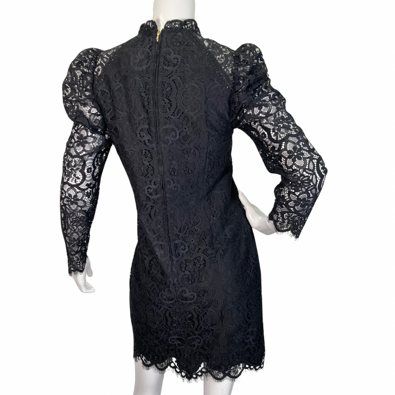 Load image into Gallery viewer, Lilly Pulitzer Elegant Mini Black Lace vintage-inspired dressDress backside view
