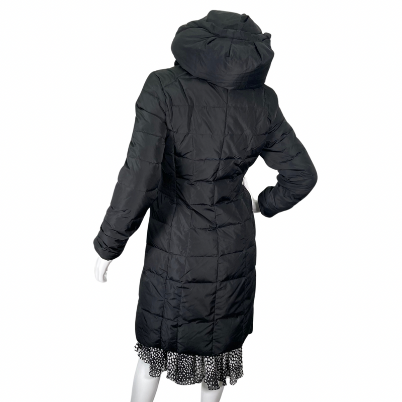 Load image into Gallery viewer, Luxurious and stylish Cole Haan Long Black Down Coat, backside view zipper closed
