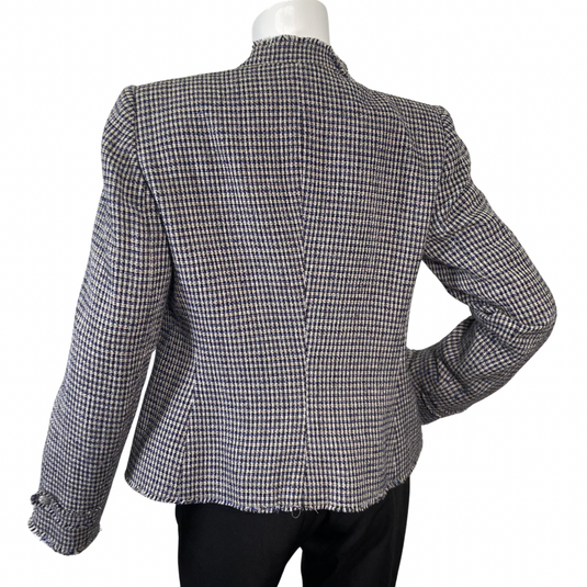 classic causal Armani Collezioni Tweed Blue and White Blazer backside view