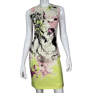 Roberto Cavalli Neon Illustrated Flower Dress on mannequin front view