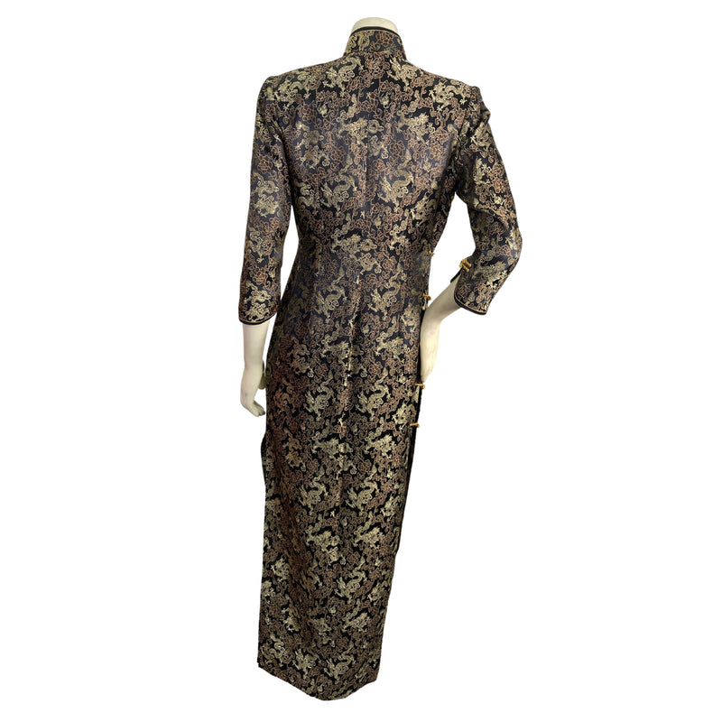 Load image into Gallery viewer, Vintage Gold Dragon Cheongsam on mannequin back view
