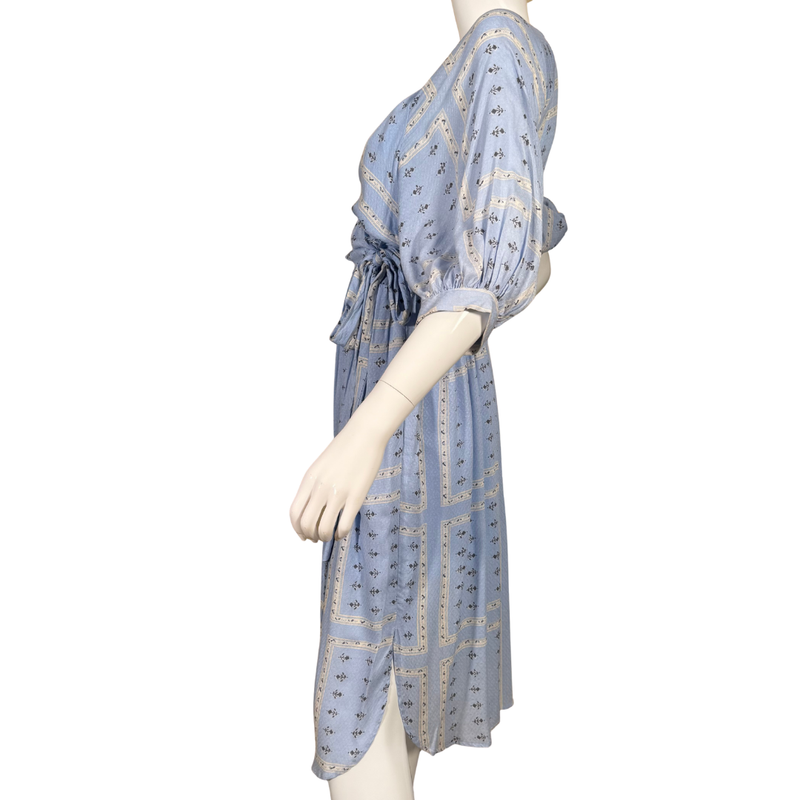 Load image into Gallery viewer, Mannequin wearing a light blue dress with a subtle pattern on a white background

