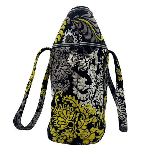 Vera Bradley Elegant Quilted Fabric Tote Bag features a sophisticated black, gray, and yellow floral pattern, making it a stylish yet functional accessory for everyday use.