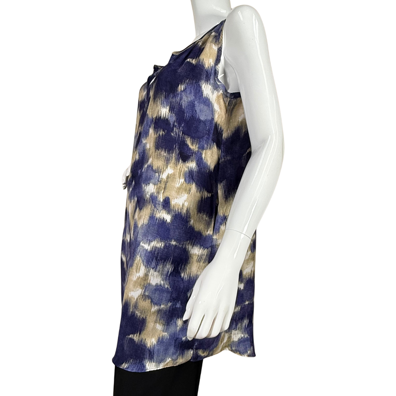 Load image into Gallery viewer, Vera Wang - Simply Vera Light Sleeveless Abstract Print Tunic Dress features an eye-catching abstract print in rich shades of navy, cream, and taupe.
