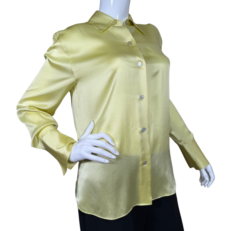 Load image into Gallery viewer, Yellow blouse on a mannequin with white gloves against a white background

