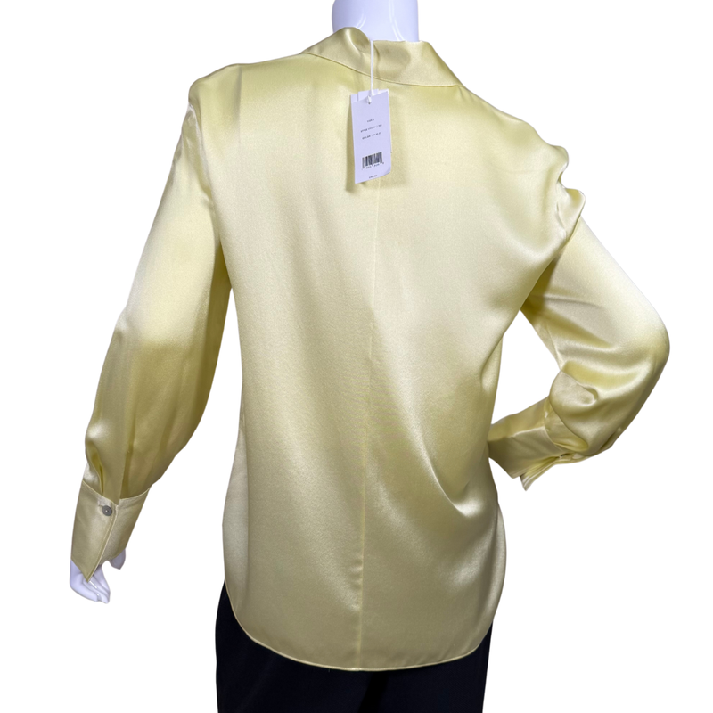Load image into Gallery viewer, Vince Silk Golden Yellow Blouse features a luxurious satin finish that gives it a lustrous sheen, perfect for both day and evening wear
