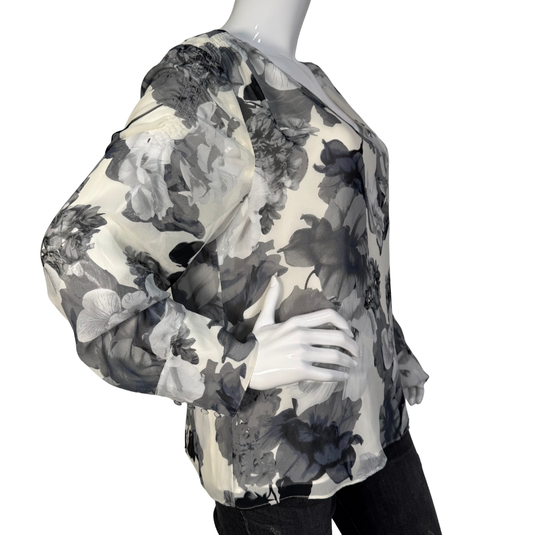 Vince White Blouse with Monochrome Florals