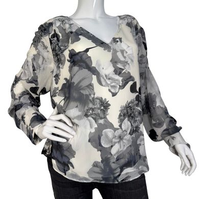 Vince White Blouse with Monochrome Florals