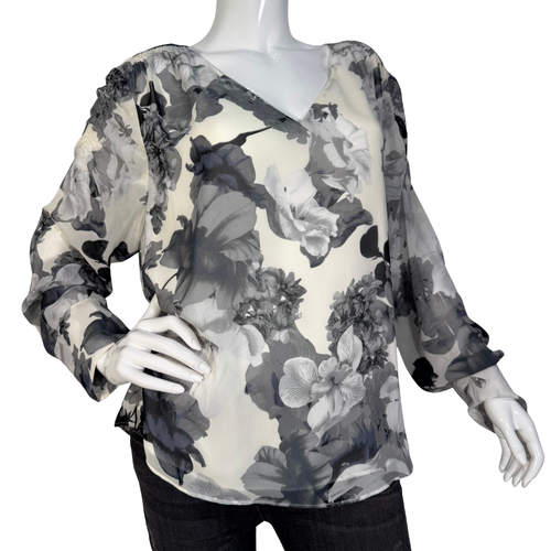 Vince White Blouse with Monochrome Florals