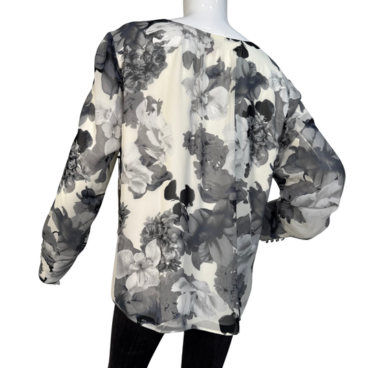 Vince White Blouse with Monochrome Florals