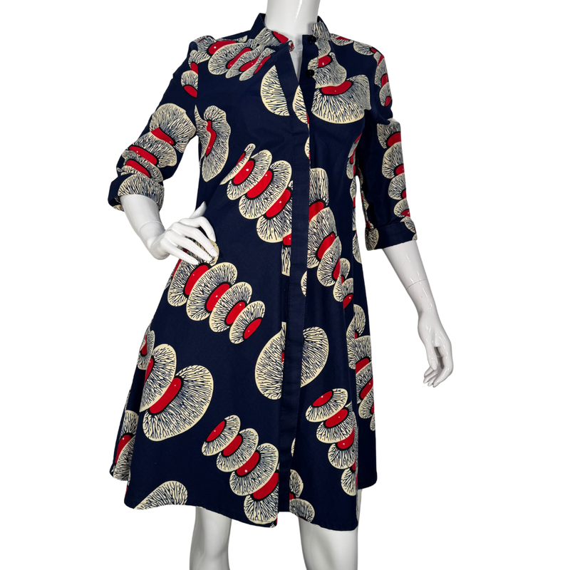 Load image into Gallery viewer, Zuri Vibrant Blue Dress with White and Red Design

