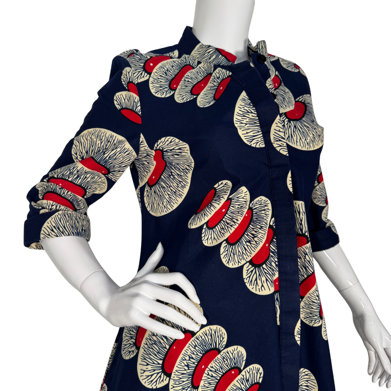 Load image into Gallery viewer, Zuri Vibrant Blue Dress with White and Red Design
