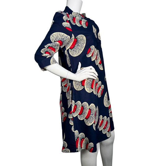 Zuri Vibrant Blue Dress with White and Red Design