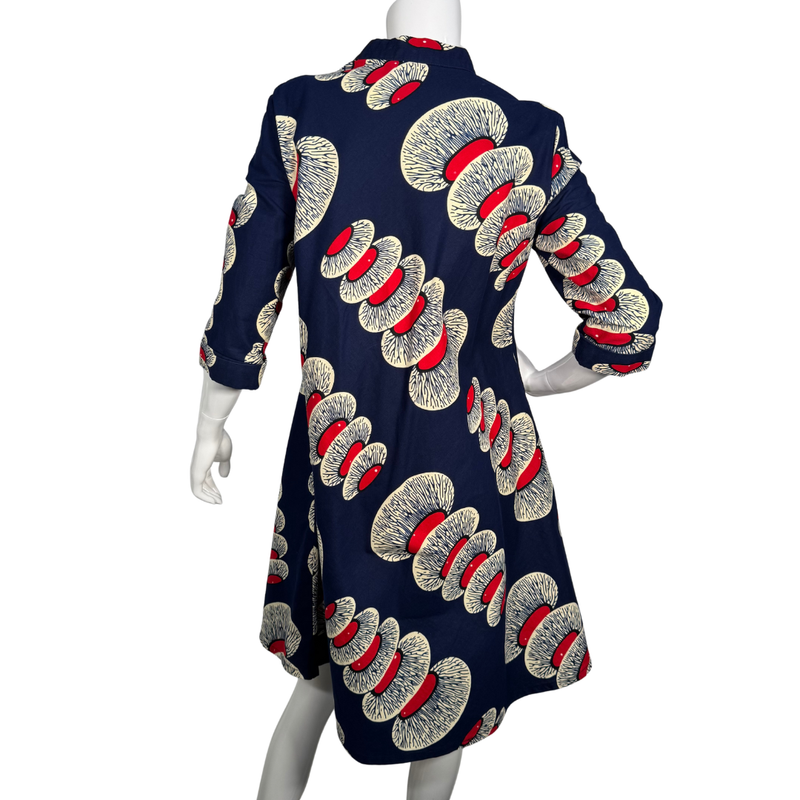Load image into Gallery viewer, Zuri Vibrant Blue Dress with White and Red Design
